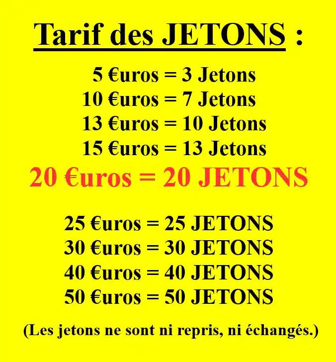 tarifs des jetons